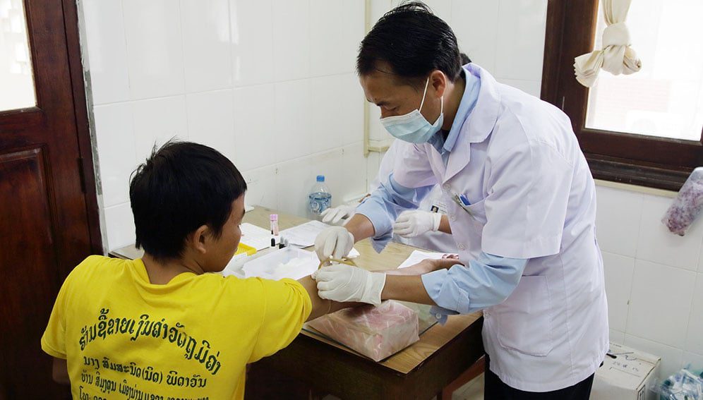 Hospital, Luang Prabang, Lao PDR Blood check is taken at this Laotian hospital.