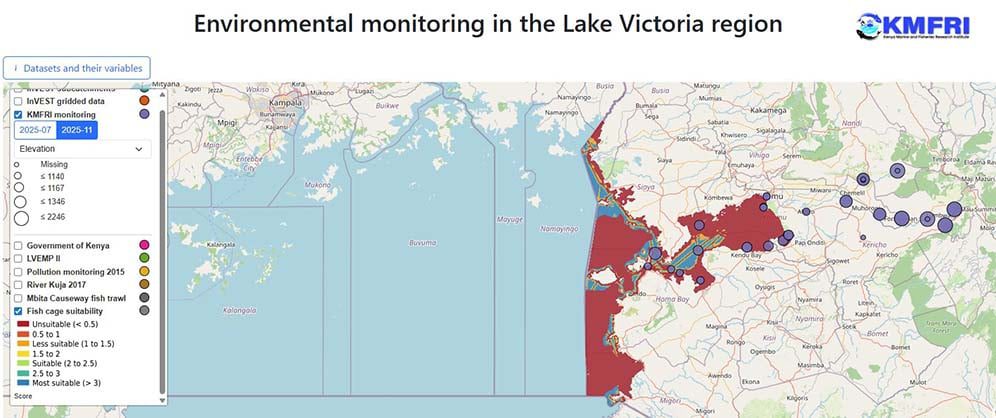 Screenshot of an app showing Environmental monitoring in lake Victoria