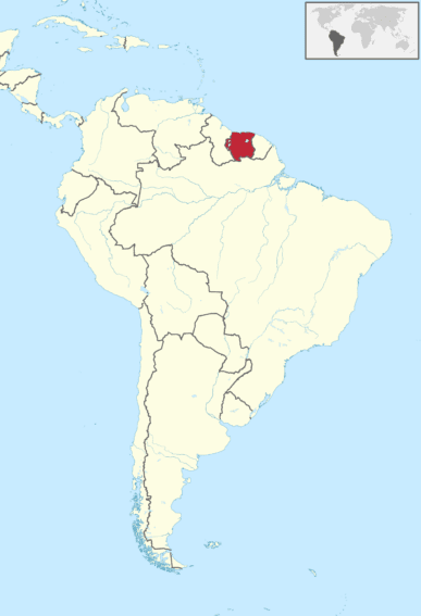 Location of Suriname in South America. Credit: TUBS/Wikimedia Commons , licensed under Creative Commons CC BY-SA 3.0 Deed]